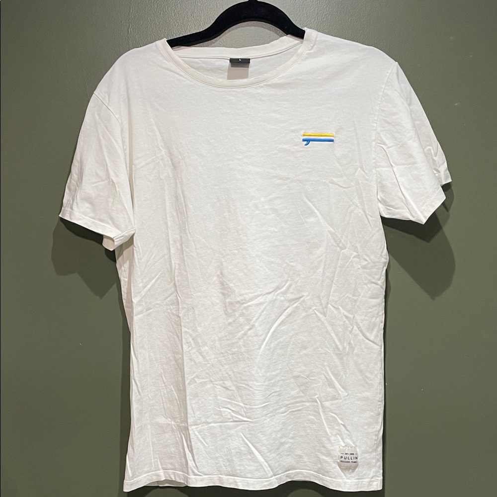 Classic White Tee with Blue and Yellow Detail